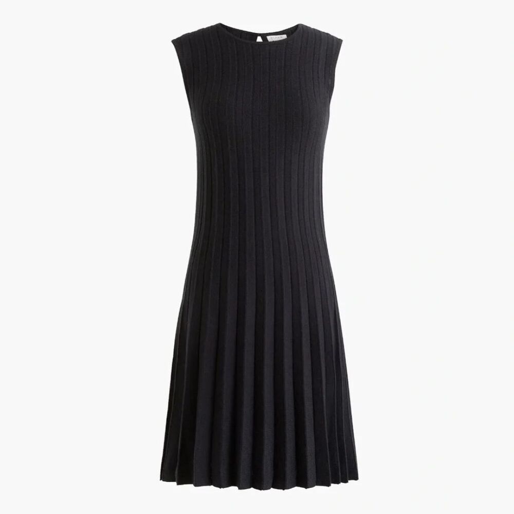 J Crew Black Knit Sweater Dress Size XL Pleated Sleeveless New